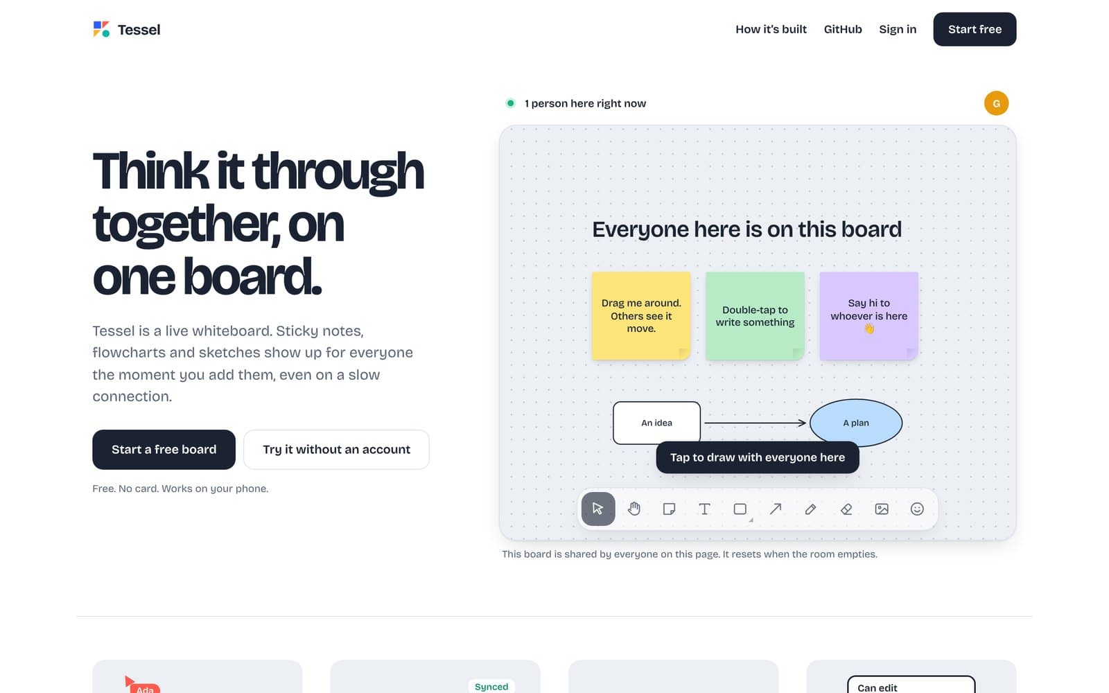 Tessel collaborative workspace landing interface